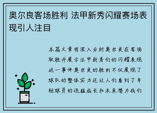 奥尔良客场胜利 法甲新秀闪耀赛场表现引人注目