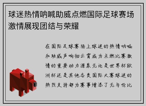 球迷热情呐喊助威点燃国际足球赛场激情展现团结与荣耀